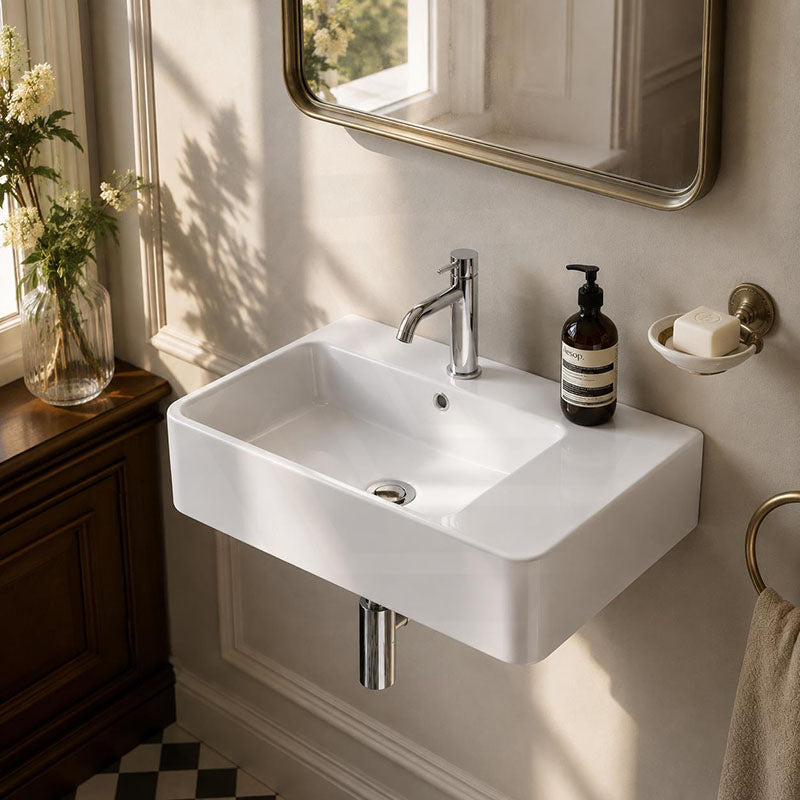 Lukka Kliff Ceramic Wall Hung/Above Counter Basin Left/Right Hand Bowl with Overflow 613x415x155mm - Gloss White