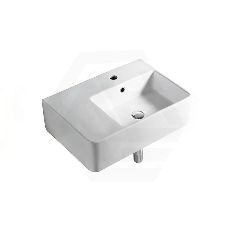 Lukka Kliff 613x415x155mm Ceramic Wall Hung/Above Counter Basin Left/Right Hand Bowl with Overflow Gloss White