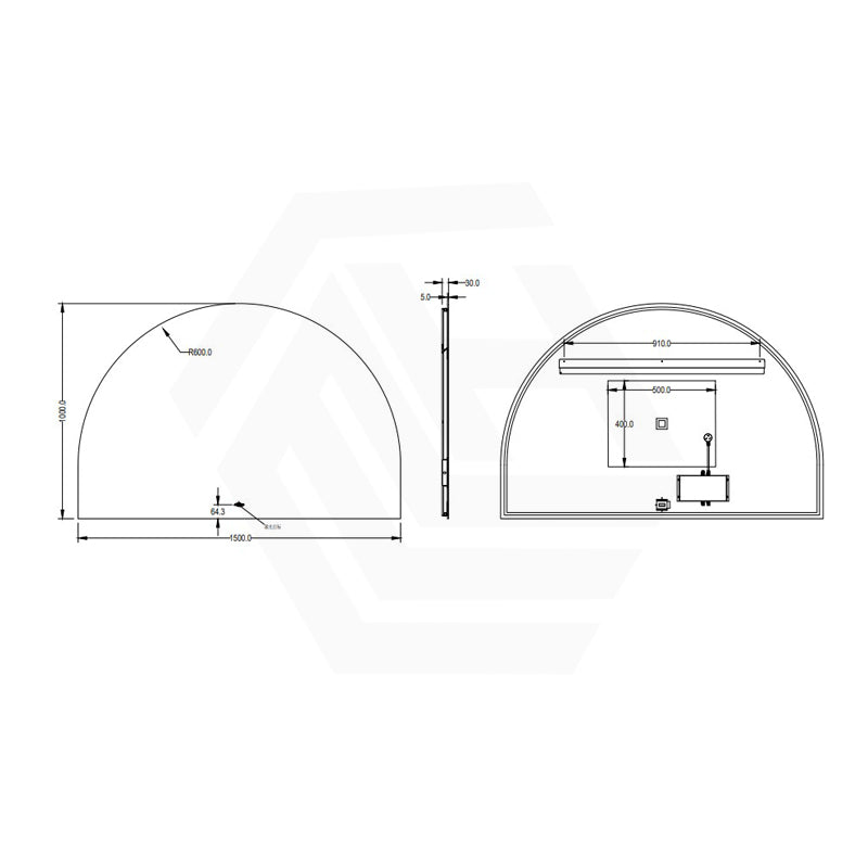 1200/1500mm Lukka Arco Half Moon Pencil Edge Backlit LED Mirror Touchless Sensor Vertical or Horizontal