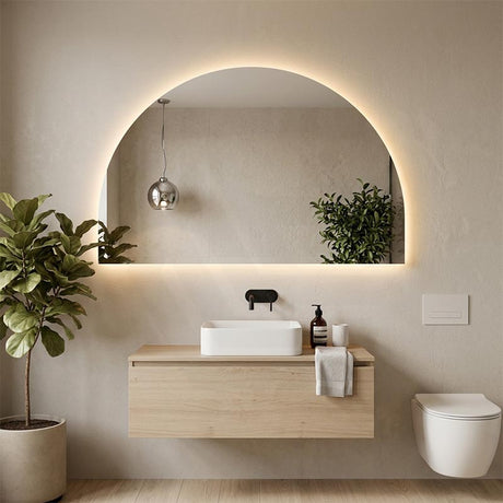 1200/1500mm Lukka Arco Half Moon Pencil Edge Backlit LED Mirror Touchless Sensor Vertical or Horizontal