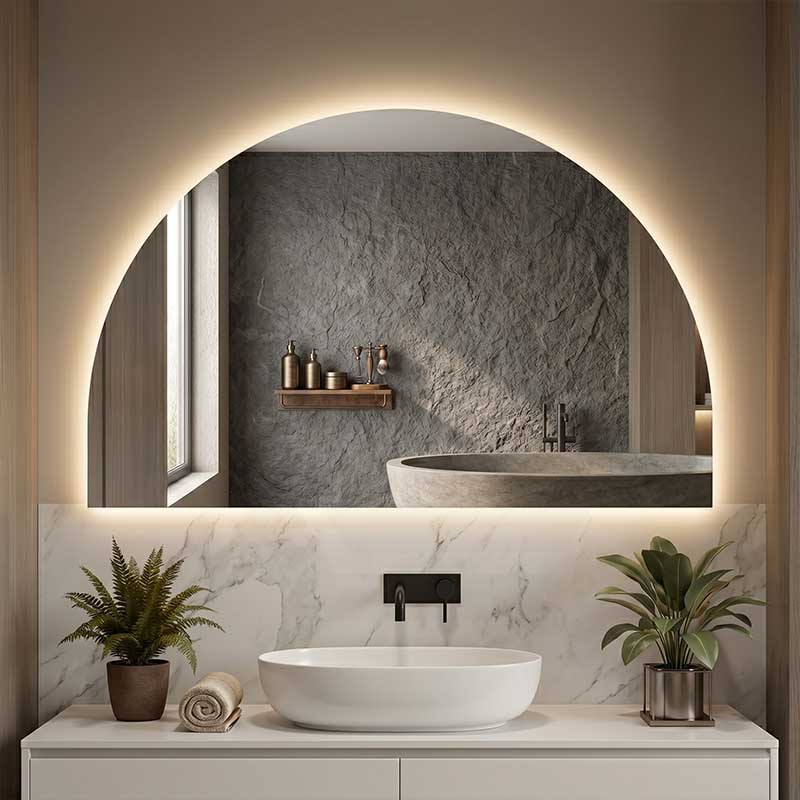 1200/1500mm Lukka Arco Half Moon Pencil Edge Backlit LED Mirror Touchless Sensor Vertical or Horizontal