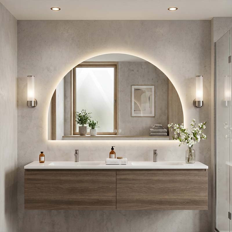 1200/1500mm Lukka Arco Half Moon Pencil Edge Backlit LED Mirror Touchless Sensor Vertical or Horizontal