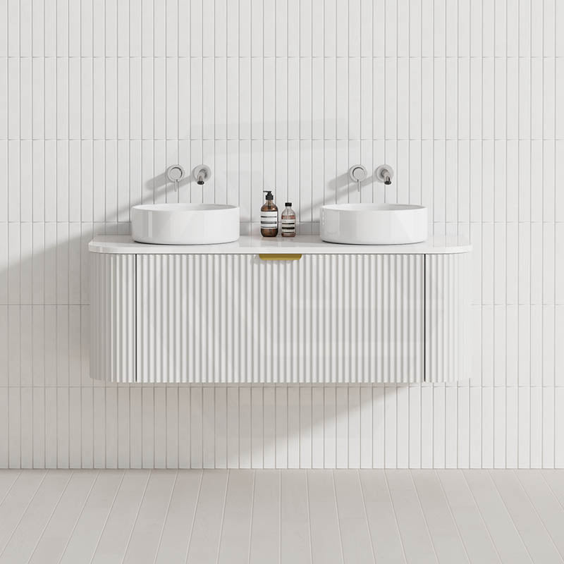 600-1800mm Lukka Agena Matt White/Black Wall Hung Bathroom Fluted PVC Vanity with Soft Closing Drawers Curve Edge