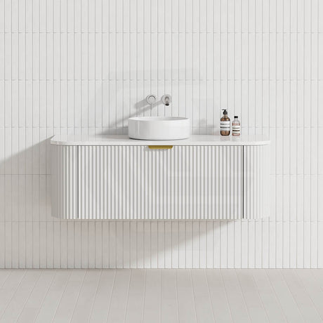 600-1800mm Lukka Agena Matt White/Black Wall Hung Bathroom Fluted PVC Vanity with Soft Closing Drawers Curve Edge