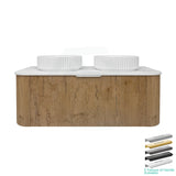 Lukka Agena 600-1800mm Costal Oak Fluted Wood Grain Wall Hung Vanity with Multi-colour handle and with/without Top
