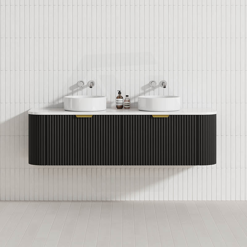 600-1800mm Lukka Agena Matt White/Black Wall Hung Bathroom Fluted PVC Vanity with Soft Closing Drawers Curve Edge