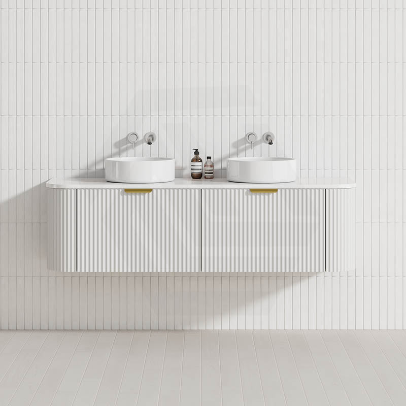 600-1800mm Lukka Agena Matt White/Black Wall Hung Bathroom Fluted PVC Vanity with Soft Closing Drawers Curve Edge