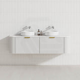 600-1800mm Lukka Agena Matt White/Black Wall Hung Bathroom Fluted PVC Vanity with Soft Closing Drawers Curve Edge