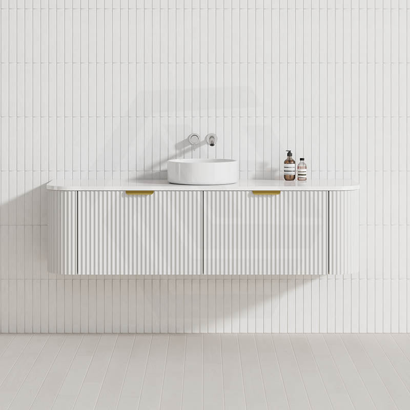 600-1800mm Lukka Agena Matt White/Black Wall Hung Bathroom Fluted PVC Vanity with Soft Closing Drawers Curve Edge