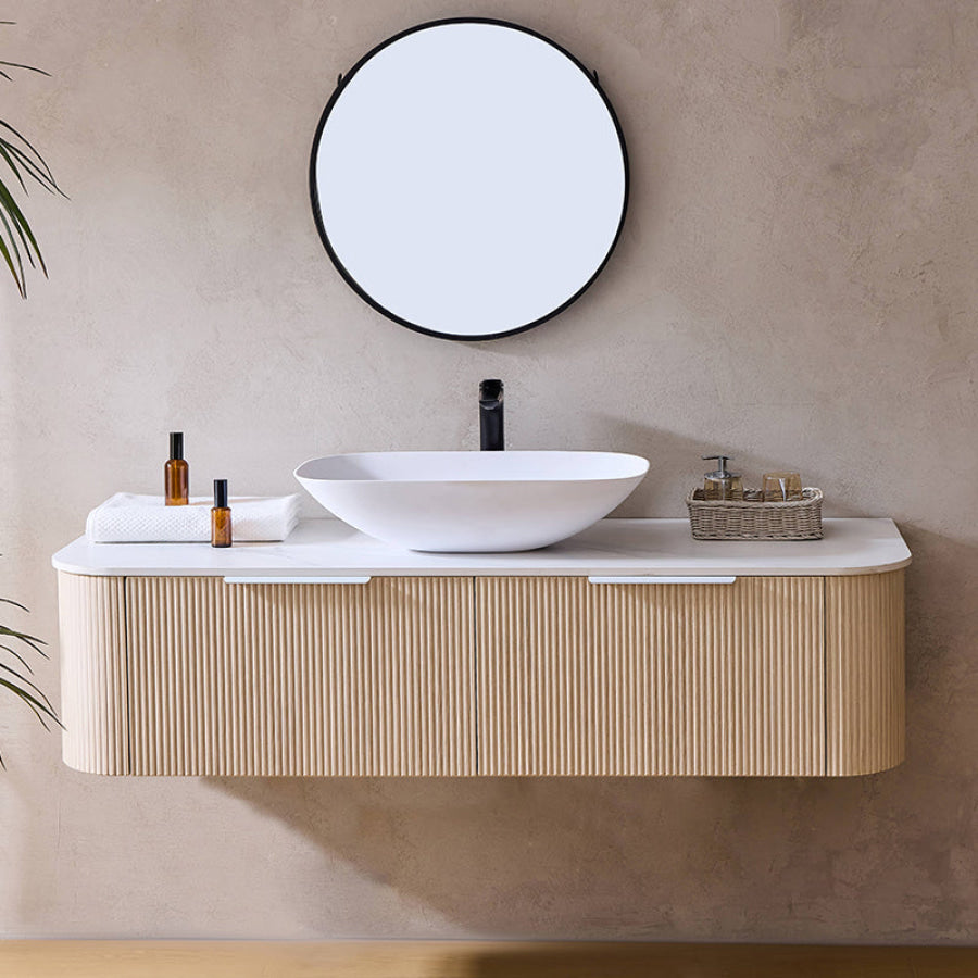 Lukka Agena 600-1800mm Costal Oak Fluted Wood Grain Wall Hung Vanity with Multi-colour handle and with/without Top