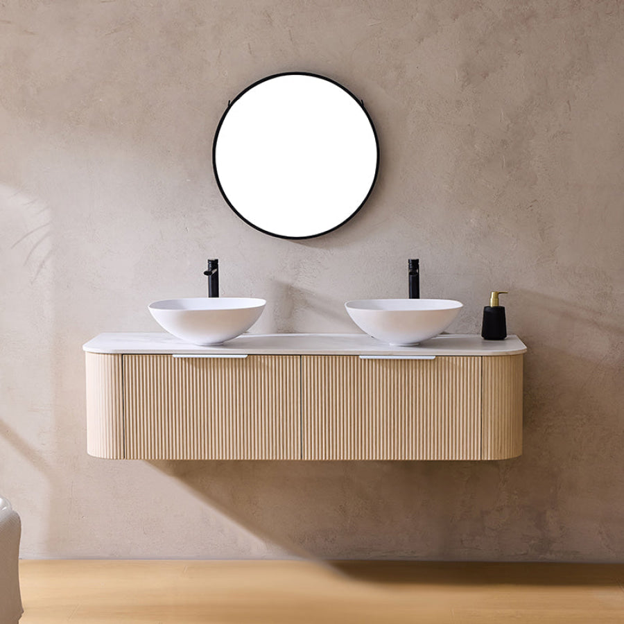 Lukka Agena 600-1800mm Costal Oak Fluted Wood Grain Wall Hung Vanity with Multi-colour handle and with/without Top