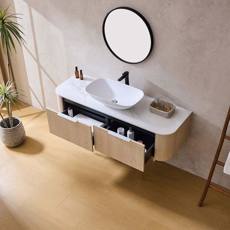 Lukka Agena 600-1800mm Costal Oak Fluted Wood Grain Wall Hung Vanity with Multi-colour handle and with/without Top