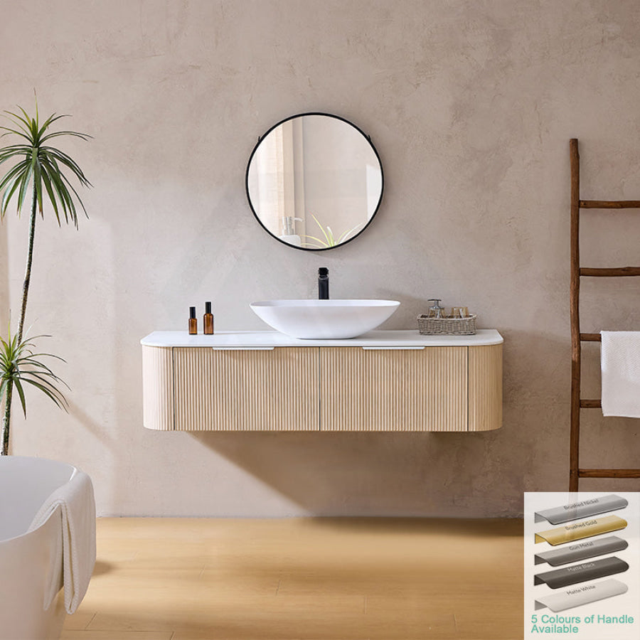 Lukka Agena 600-1800mm Costal Oak Fluted Wood Grain Wall Hung Vanity with Multi-colour handle and with/without Top