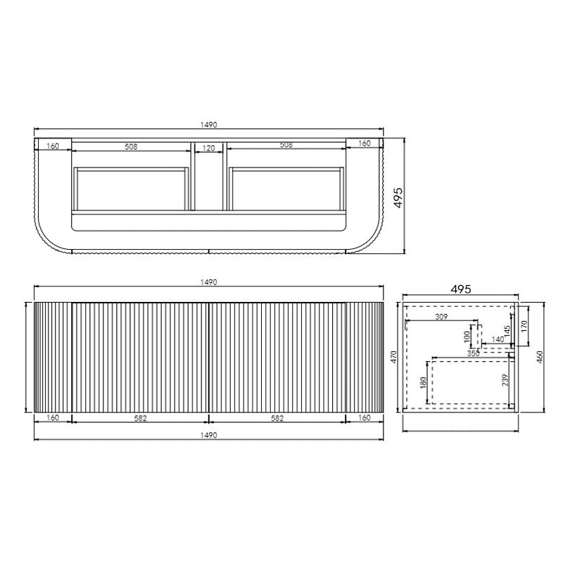 600-1800mm Lukka Agena Matt White/Black Wall Hung Bathroom Fluted PVC Vanity with Soft Closing Drawers Curve Edge