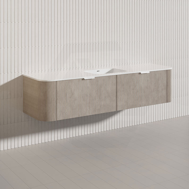 1800mm Lukka Agena Fluted Wood Grain Wall Hung Vanity with Soft Closing Drawers Variant Colour Available