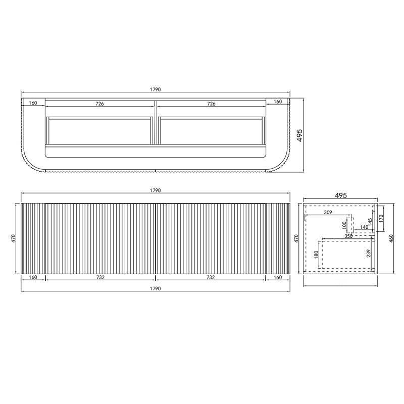 600-1800mm Lukka Agena Matt White/Black Wall Hung Bathroom Fluted PVC Vanity with Soft Closing Drawers Curve Edge