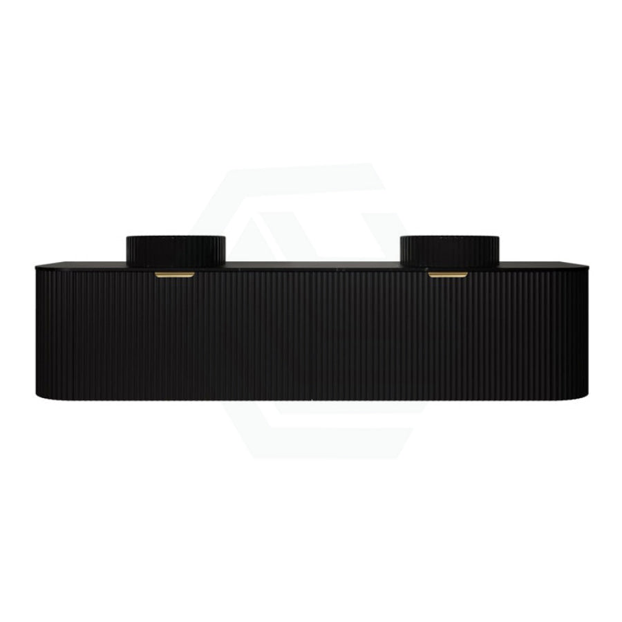 600-1800mm Lukka Agena Matt White/Black Wall Hung Bathroom Fluted PVC Vanity with Soft Closing Drawers Curve Edge