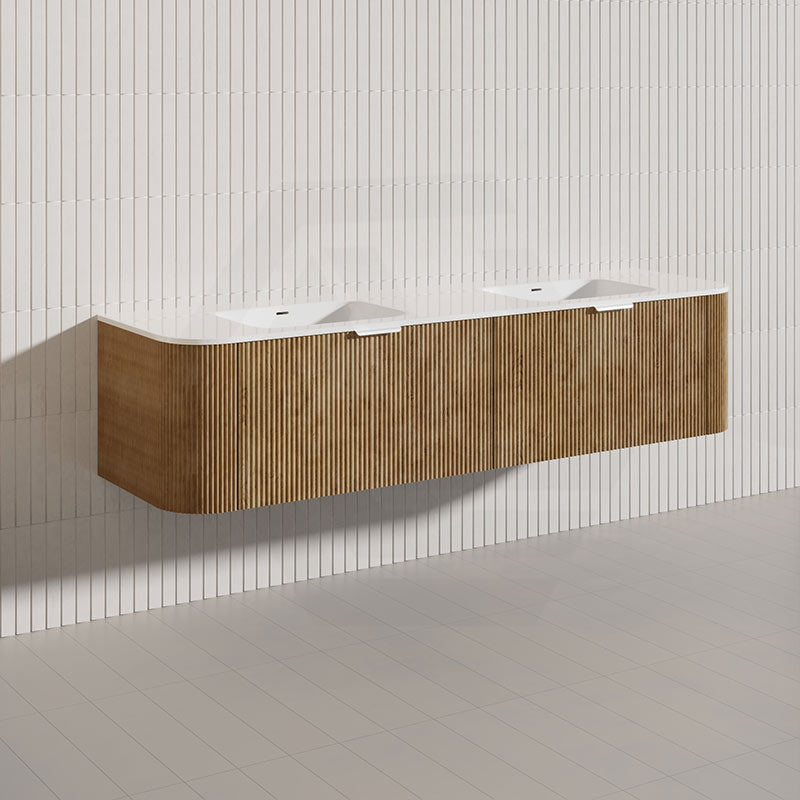 1800mm Lukka Agena Fluted Wood Grain Wall Hung Vanity with Soft Closing Drawers Variant Colour Available
