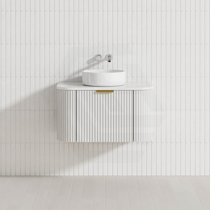 600-1800mm Lukka Agena Matt White/Black Wall Hung Bathroom Fluted PVC Vanity with Soft Closing Drawers Curve Edge