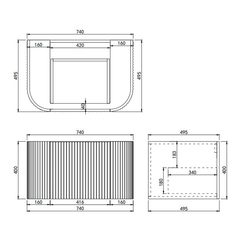 600-1800mm Lukka Agena Matt White/Black Wall Hung Bathroom Fluted PVC Vanity with Soft Closing Drawers Curve Edge