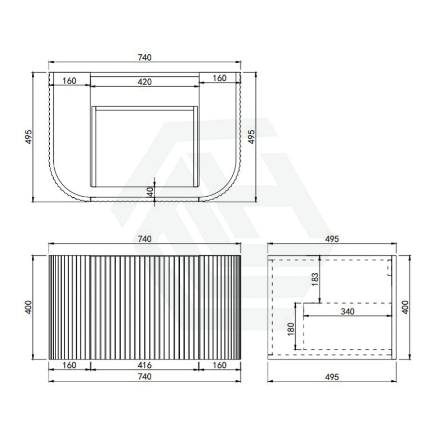 600-1800mm Lukka Agena Matt White/Black Wall Hung Bathroom Fluted PVC Vanity with Soft Closing Drawers Curve Edge
