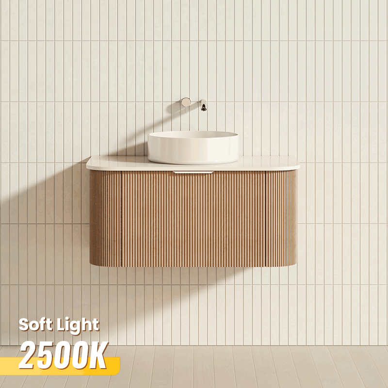 Lukka Agena 600-1800mm Costal Oak Fluted Wood Grain Wall Hung Vanity with Multi-colour handle and with/without Top