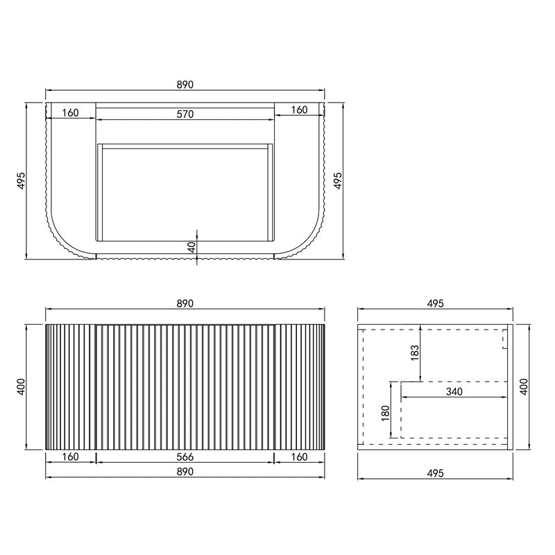 600-1800mm Lukka Agena Matt White/Black Wall Hung Bathroom Fluted PVC Vanity with Soft Closing Drawers Curve Edge