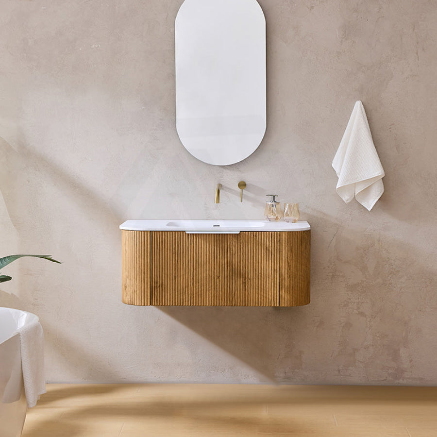 Lukka Agena 600-1800mm Prime Oak Fluted Wood Grain Wall Hung Vanity with Soft Closing Drawers