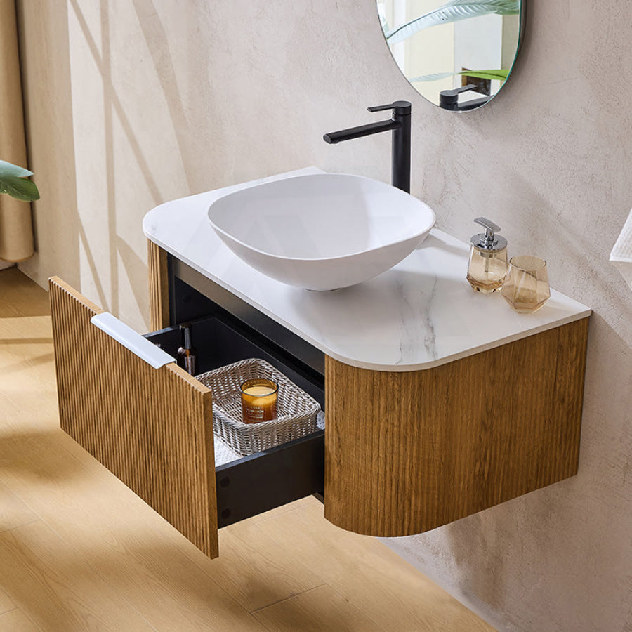 Lukka Agena 600-1800mm Prime Oak Fluted Wood Grain Wall Hung Vanity with Soft Closing Drawers