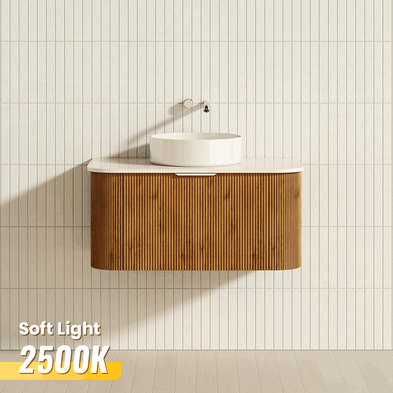 Lukka Agena 600-1800mm Prime Oak Fluted Wood Grain Wall Hung Vanity with Soft Closing Drawers