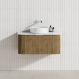 Lukka Agena 600-1800mm Prime Oak Fluted Wood Grain Wall Hung Vanity with Soft Closing Drawers