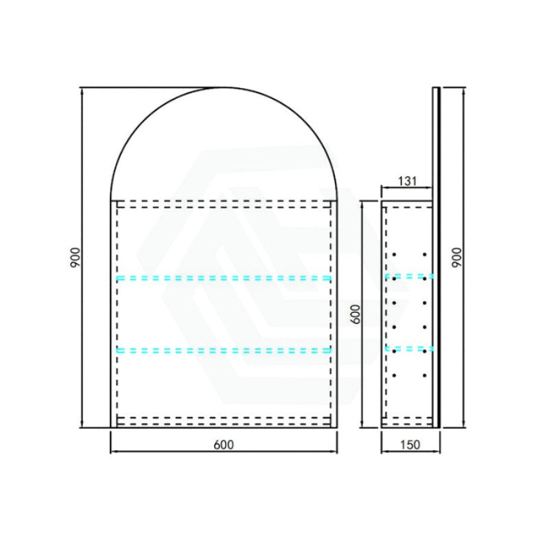 600X900X150Mm Ceto Olivia Matt Black Arch Led Shaving Cabinet Pencil Edge Frontlit Cabinets