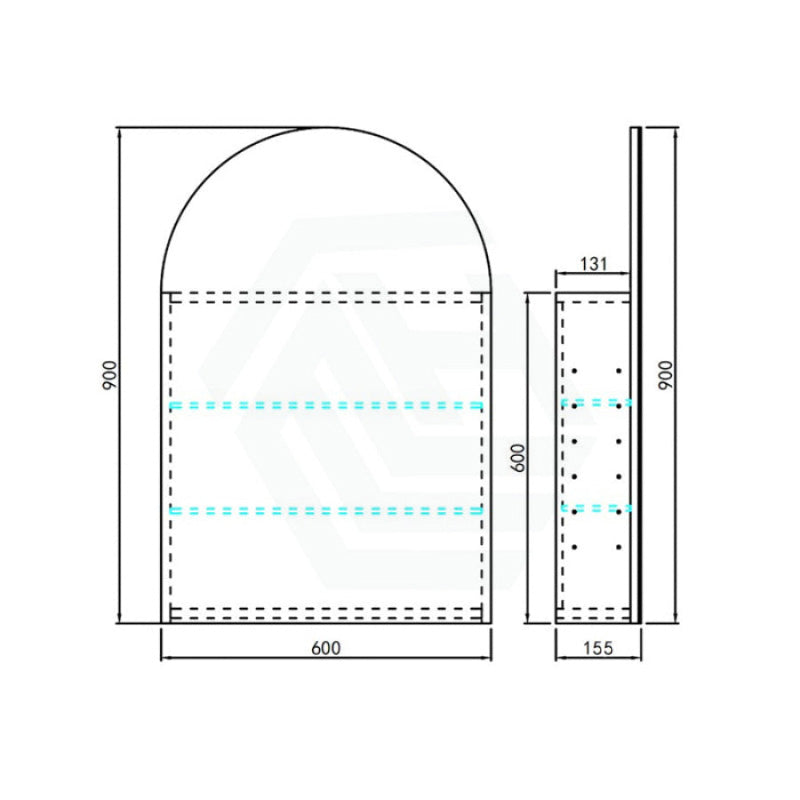 600x900x155mm Lukka Allison Frontlit LED Mirror Arch Shaving Cabinet 3 Colours Lighting Matt Black/Matt White