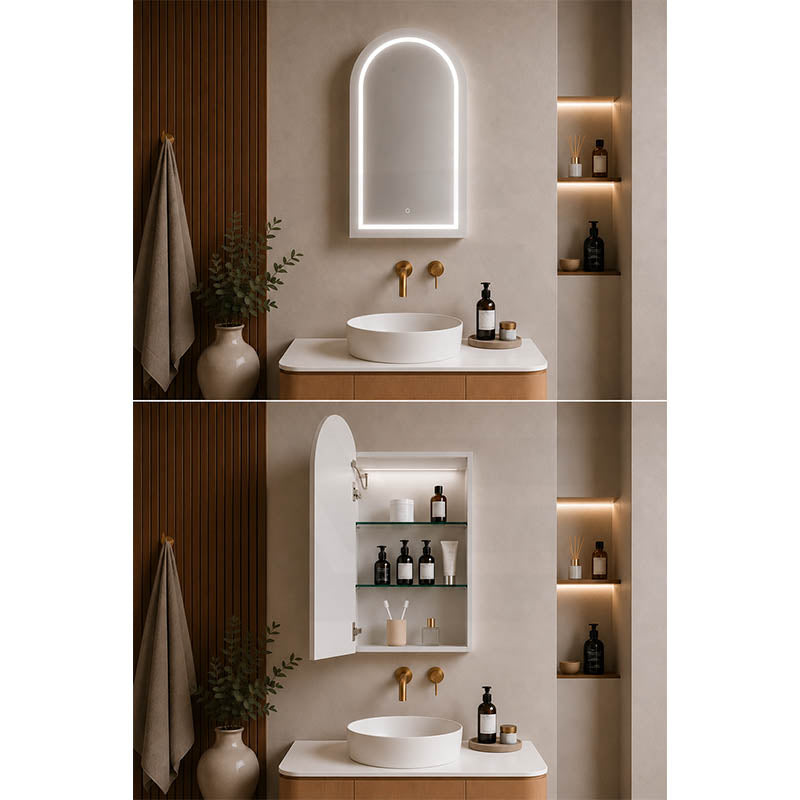 600x900x155mm Lukka Allison Frontlit LED Mirror Arch Shaving Cabinet 3 Colours Lighting Matt Black/Matt White