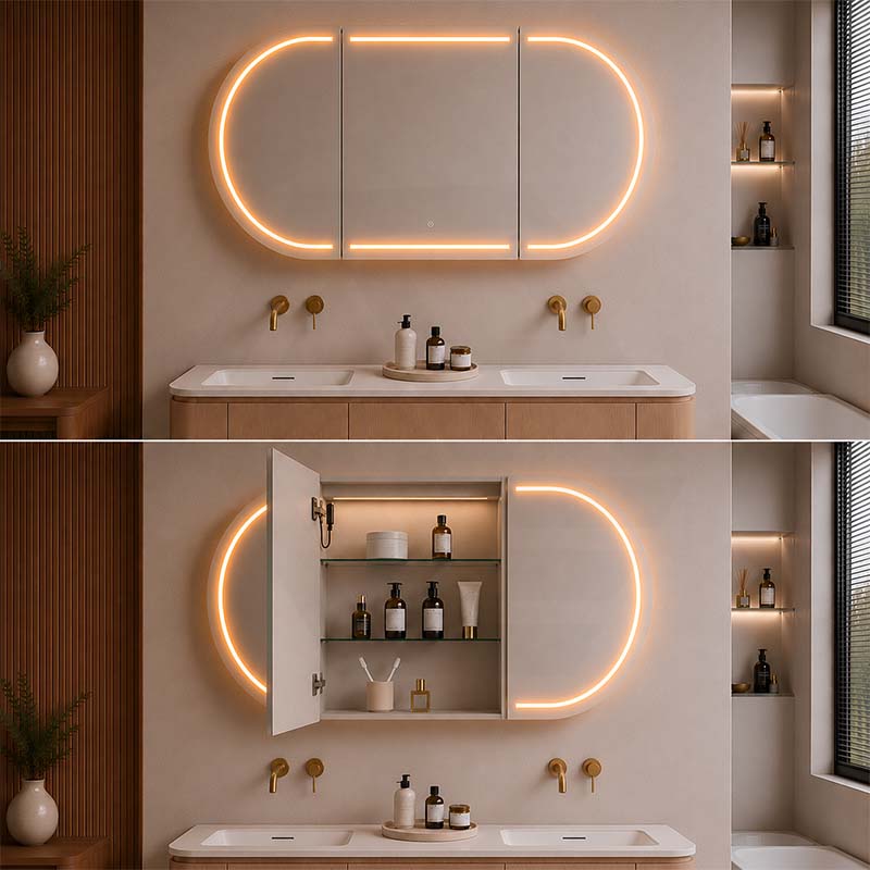 900/1200/1500mm Lukka Allison Pill Shape Frontlit LED Mirror Oval Shaving Cabinet 3 Colours Lighting Matt Black/Matt White