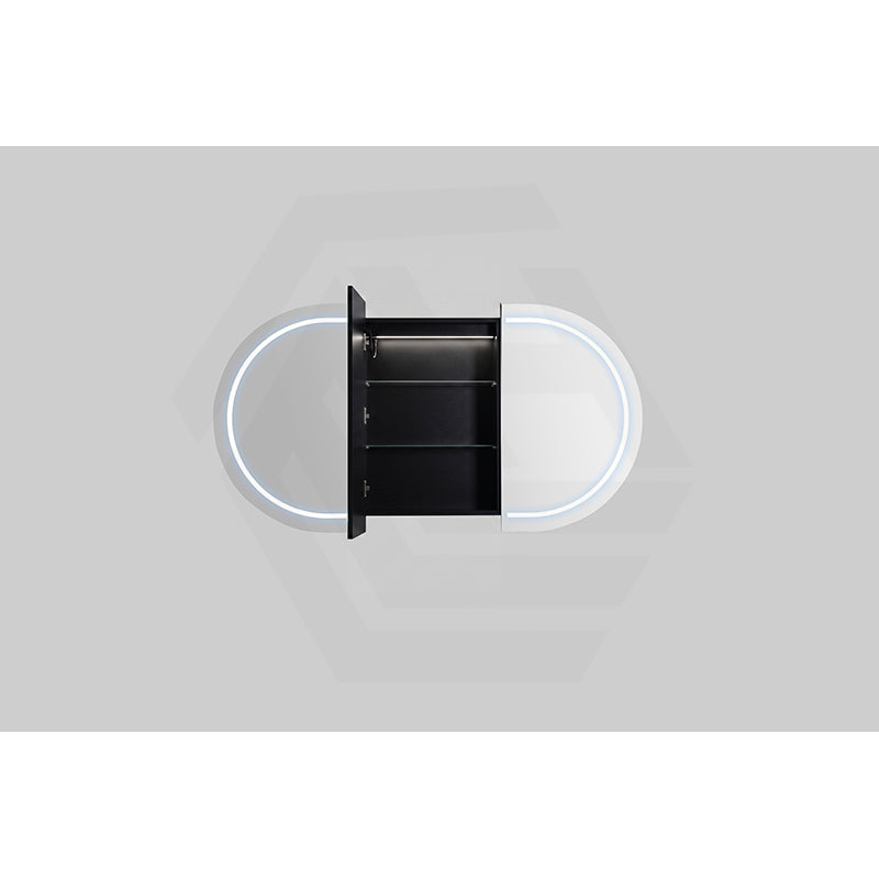 900/1200/1500mm Lukka Allison Pill Shape Frontlit LED Mirror Oval Shaving Cabinet 3 Colours Lighting Matt Black/Matt White