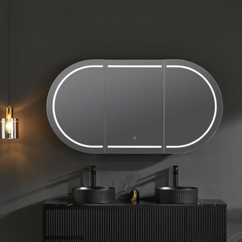900/1200/1500Mm Ceto Olivia Matt Black Oval Led Shaving Cabinet Frontlit Cabinets
