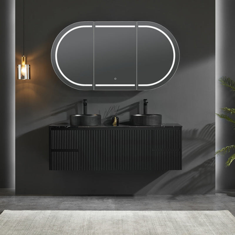 900/1200/1500Mm Ceto Olivia Matt Black Oval Led Shaving Cabinet Frontlit Cabinets