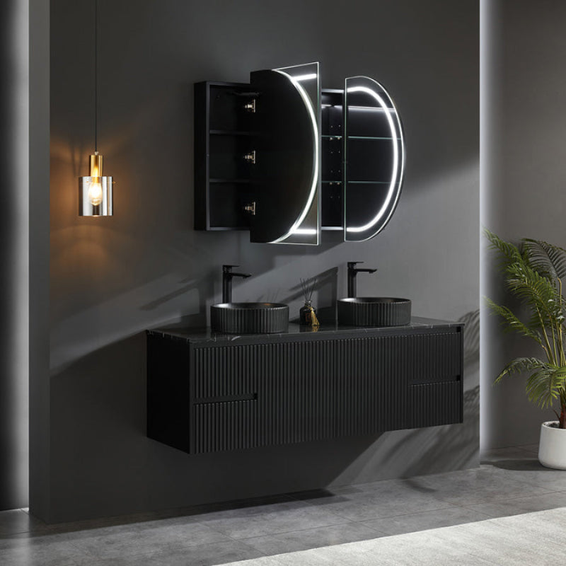 900/1200/1500Mm Ceto Olivia Matt Black Oval Led Shaving Cabinet Frontlit Cabinets