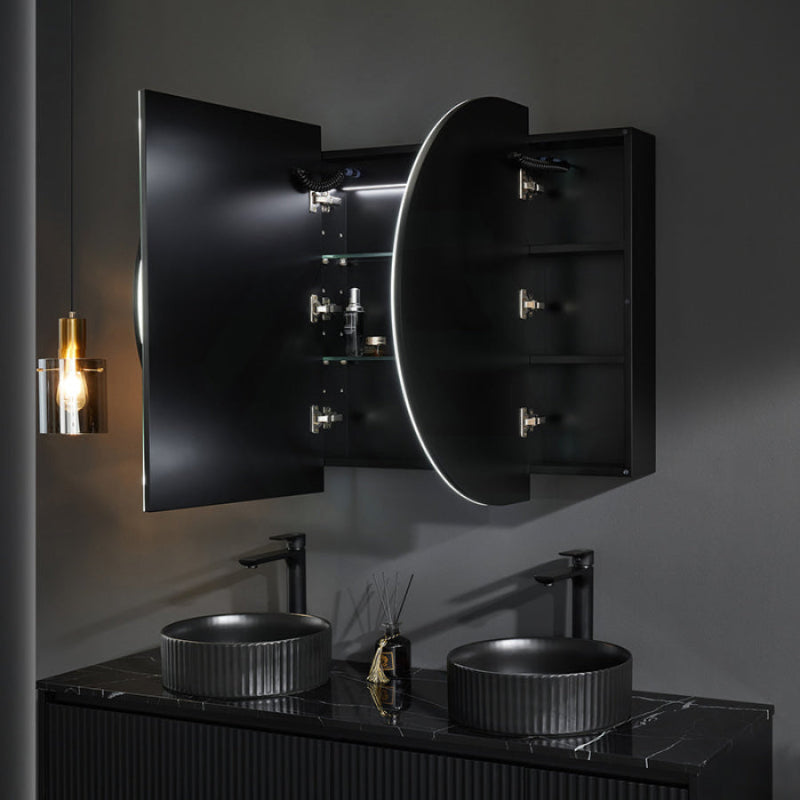 900/1200/1500Mm Ceto Olivia Matt Black Oval Led Shaving Cabinet Frontlit Cabinets