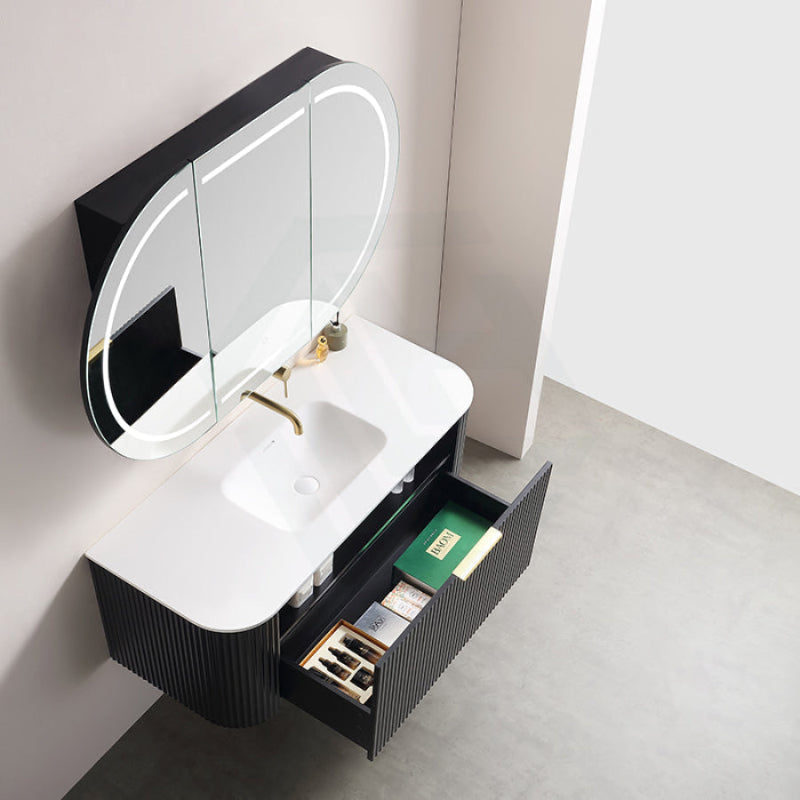 900/1200/1500Mm Ceto Olivia Matt Black Oval Led Shaving Cabinet Frontlit Cabinets