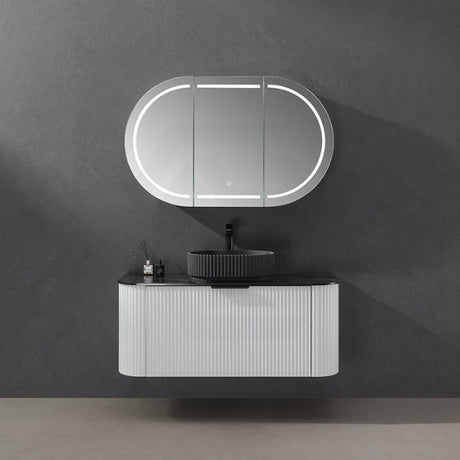 900/1200/1500Mm Ceto Olivia Matt Black Oval Led Shaving Cabinet Frontlit Cabinets