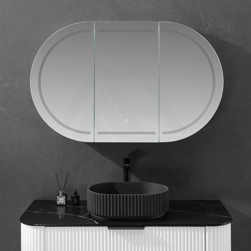 900/1200/1500Mm Ceto Olivia Matt Black Oval Led Shaving Cabinet Frontlit Cabinets