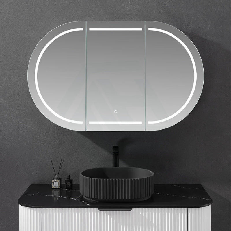 900/1200/1500Mm Ceto Olivia Matt Black Oval Led Shaving Cabinet Frontlit Cabinets