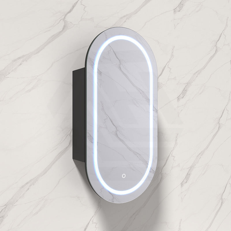 450x900x155mm Lukka Allison Pill Frontlit LED Mirror Oval Shaving Cabinet 3 Colours Lighting Matt White/Matt Black