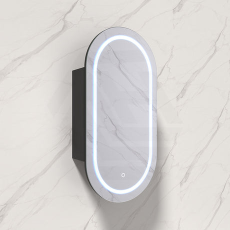 450x900x155mm Lukka Allison Pill Frontlit LED Mirror Oval Shaving Cabinet 3 Colours Lighting Matt White/Matt Black