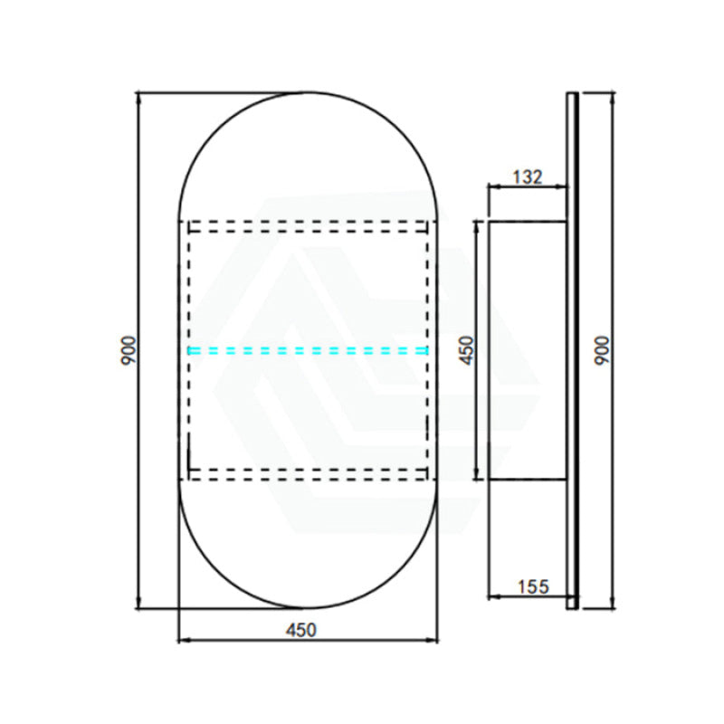 450x900x155mm Lukka Allison Pill Frontlit LED Mirror Oval Shaving Cabinet 3 Colours Lighting Matt White/Matt Black