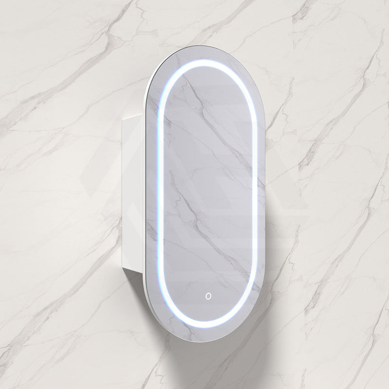 450x900x155mm Lukka Allison Pill Frontlit LED Mirror Oval Shaving Cabinet 3 Colours Lighting Matt White/Matt Black