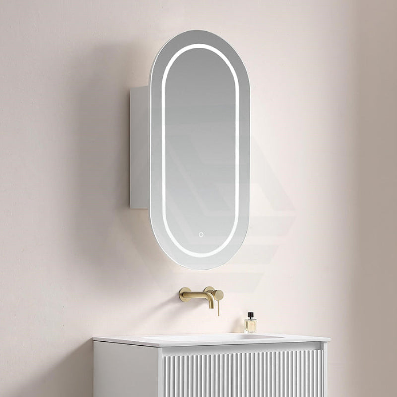 Lukka Allison Pill 450x900x150mm Oval Frontlit LED Shaving Cabinet Matt White / Matt Black