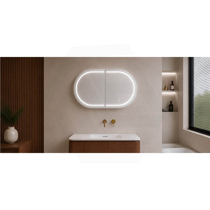 900/1200/1500mm Lukka Allison Pill Shape Frontlit LED Mirror Oval Shaving Cabinet 3 Colours Lighting Matt Black/Matt White